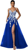Tulle Prom Dresses 2027 Puffy Ball Gown for Women Formal V Neck Lace Appliques Evening Gown with Slit Long Homecoming Dress