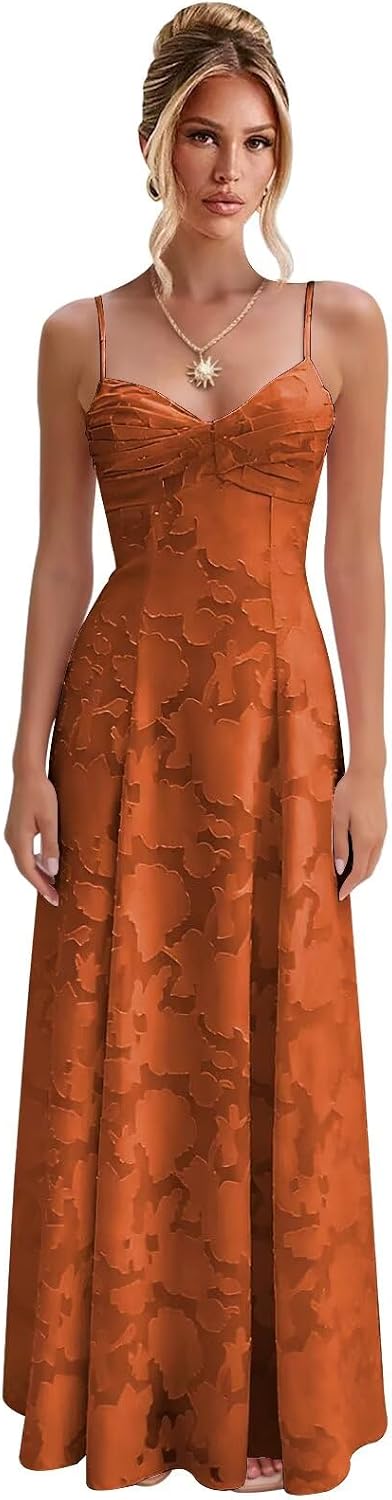 Spaghetti Strap Bridesmaid Dresses for Women Jacquard Floral A Line Long Formal Evening Gown