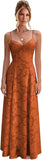 Spaghetti Strap Bridesmaid Dresses for Women Jacquard Floral Lace A Line Long Formal Evening Gown