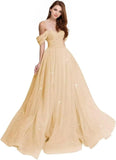 Sparkly Tulle Prom Dress 2026 Off The Shoulder Formal Dresses for Women Glitter A Line Long Ball Gown