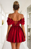 Off Shoulder Satin Homecoming Dresses for Teens 2026 Short Prom Dress A-line Pleated Cocktail Party Gowns