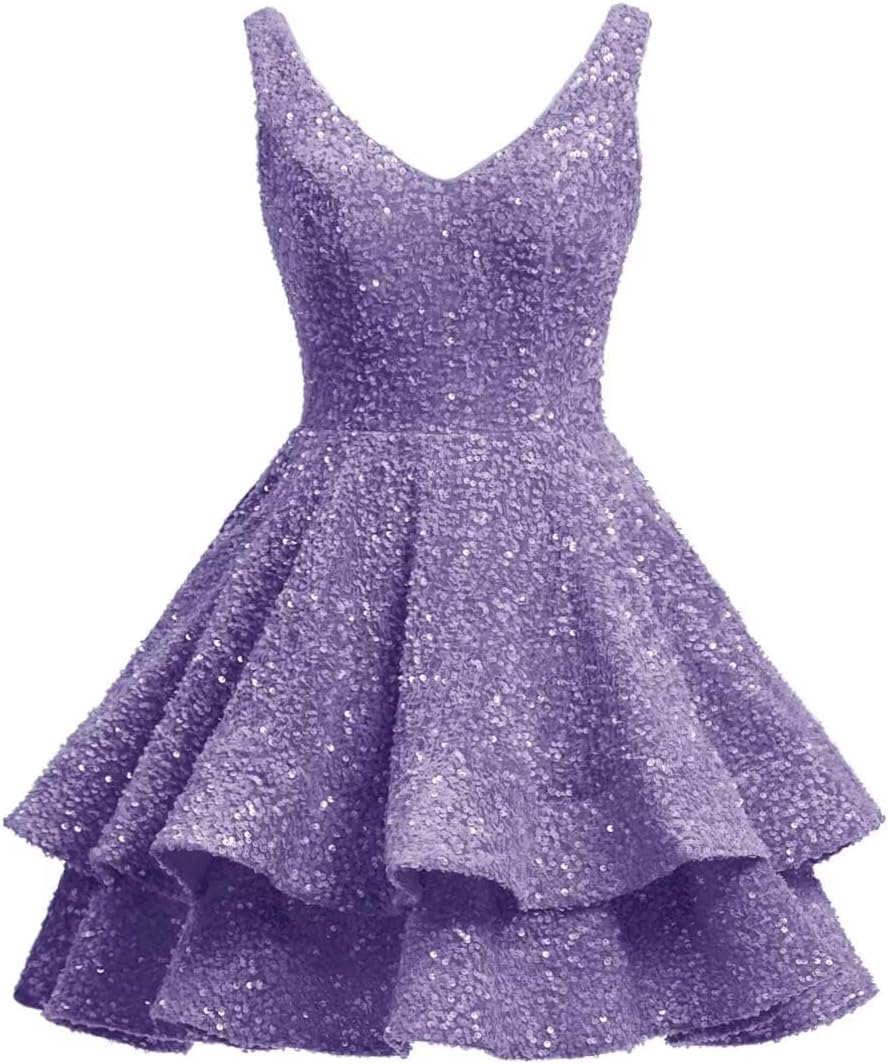 Short 2026 Sparkly Sequin Homecoming Dress for Teen Tiered Corset Ball Prom Cocktail Party Gown for Women