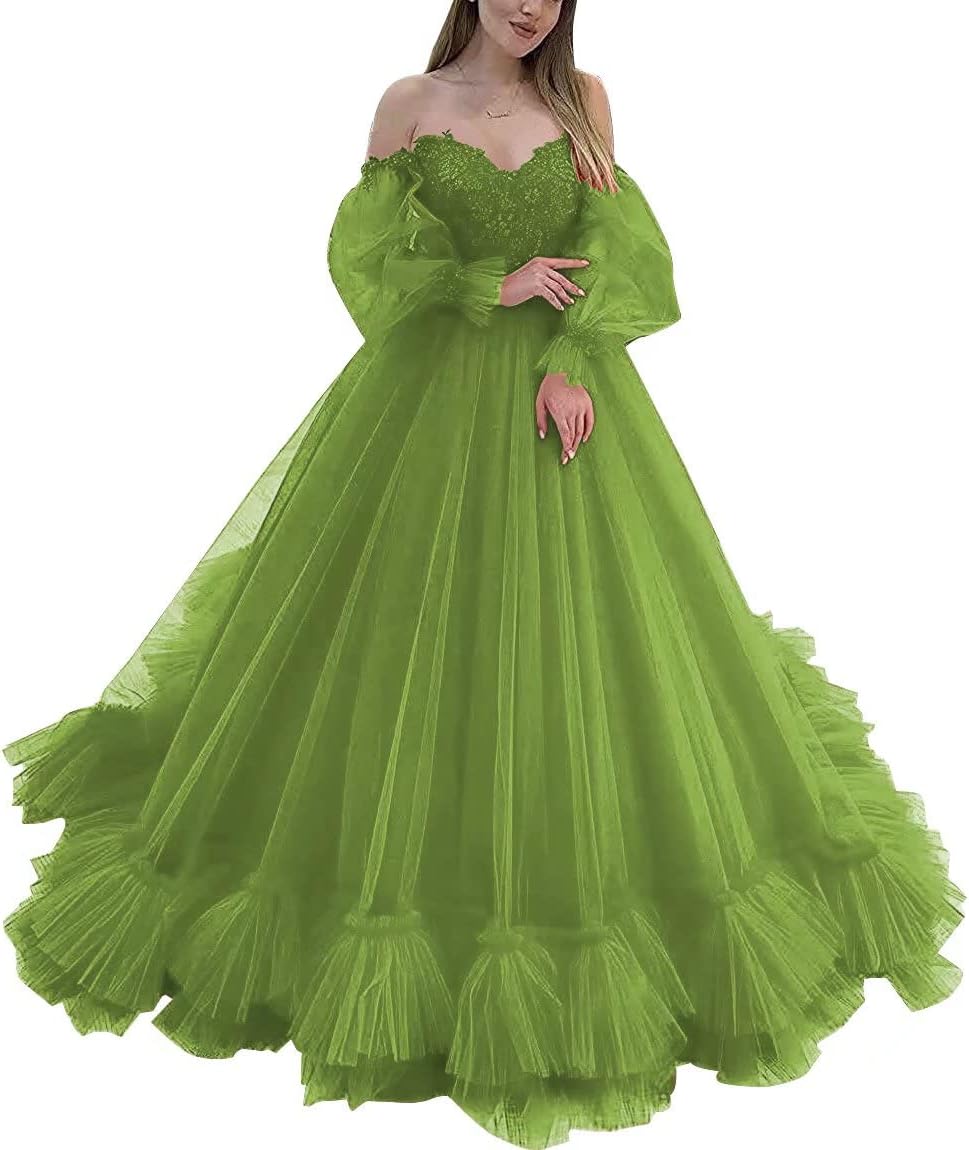 Off Shoulder Lace Appliques Ball Gown Quinceanera Dresses Long Sleeve Wedding Dress Bridal Gowns