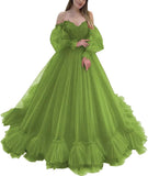 Off Shoulder Lace Appliques Ball Gown Quinceanera Dresses Long Sleeve Wedding Dress Bridal Gowns