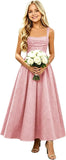 Girls Floral Satin Jacquard Junior Bridesmaid Dresses Long Ruched Flower Girl Dress for Wedding