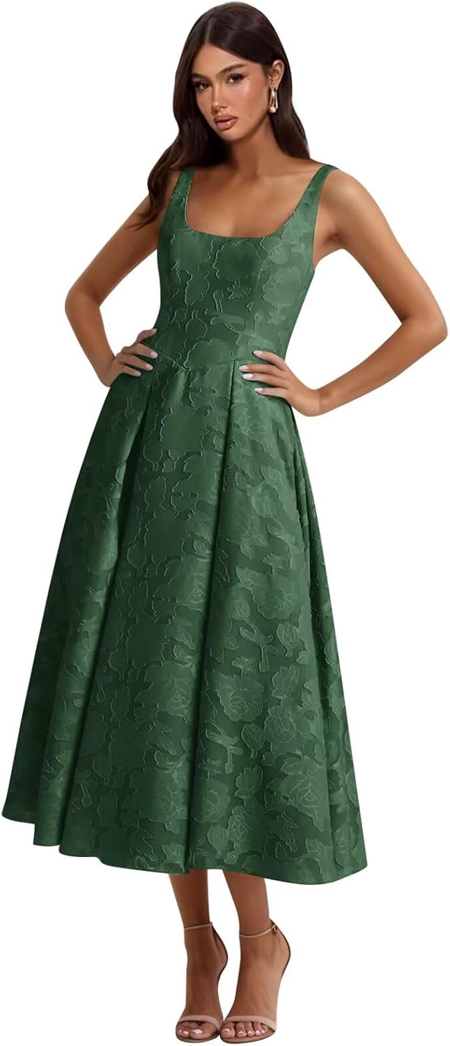 Floral Lace Bridesmaid Dresses for Women Tea Length A Line Pleated Wedding Guest Dress Formal Gown