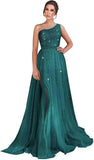 One Shoulder Sequin Prom Dress Long A-Line Tulle Formal Evening Gowns for Women 2027
