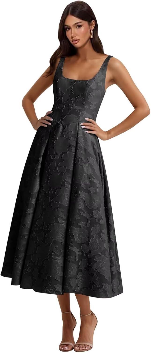 Floral Lace Bridesmaid Dresses for Women Tea Length A Line Pleated Wedding Guest Dress Formal Gown