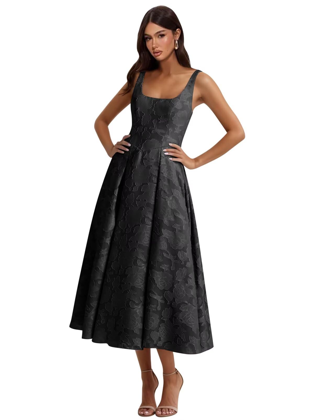 Floral Lace Bridesmaid Dresses for Women Tea Length A Line Pleated Wedding Guest Dress Formal Gown
