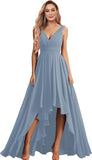 Vestidos de dama de honor con escote en V para mujer, para boda, con bolsillos, de gasa fruncida, largos, formales, para fiesta de graduación y noche.