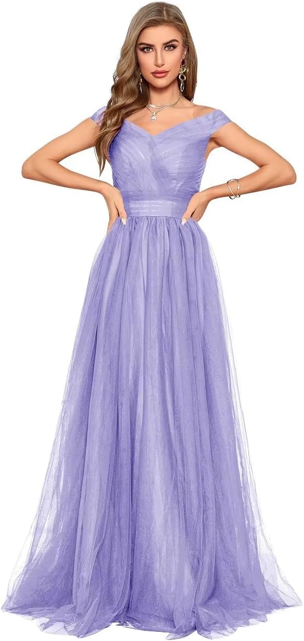 Schulterfreies Ballkleid, langes Ballkleid für Damen, A-Linie, Herzausschnitt, mehrlagiges Tüllkleid für Hochzeit, Abendparty 