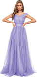 Schulterfreies Ballkleid, langes Ballkleid für Damen, A-Linie, Herzausschnitt, mehrlagiges Tüllkleid für Hochzeit, Abendparty 