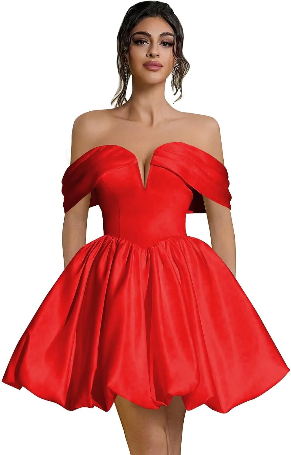 Off Shoulder Satin Homecoming Dresses Teens Short Bubble Dress A Line Mini Cocktail Party Gown