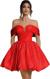 Off Shoulder Satin Homecoming Dresses Teens Short Bubble Dress A Line Mini Cocktail Party Gown