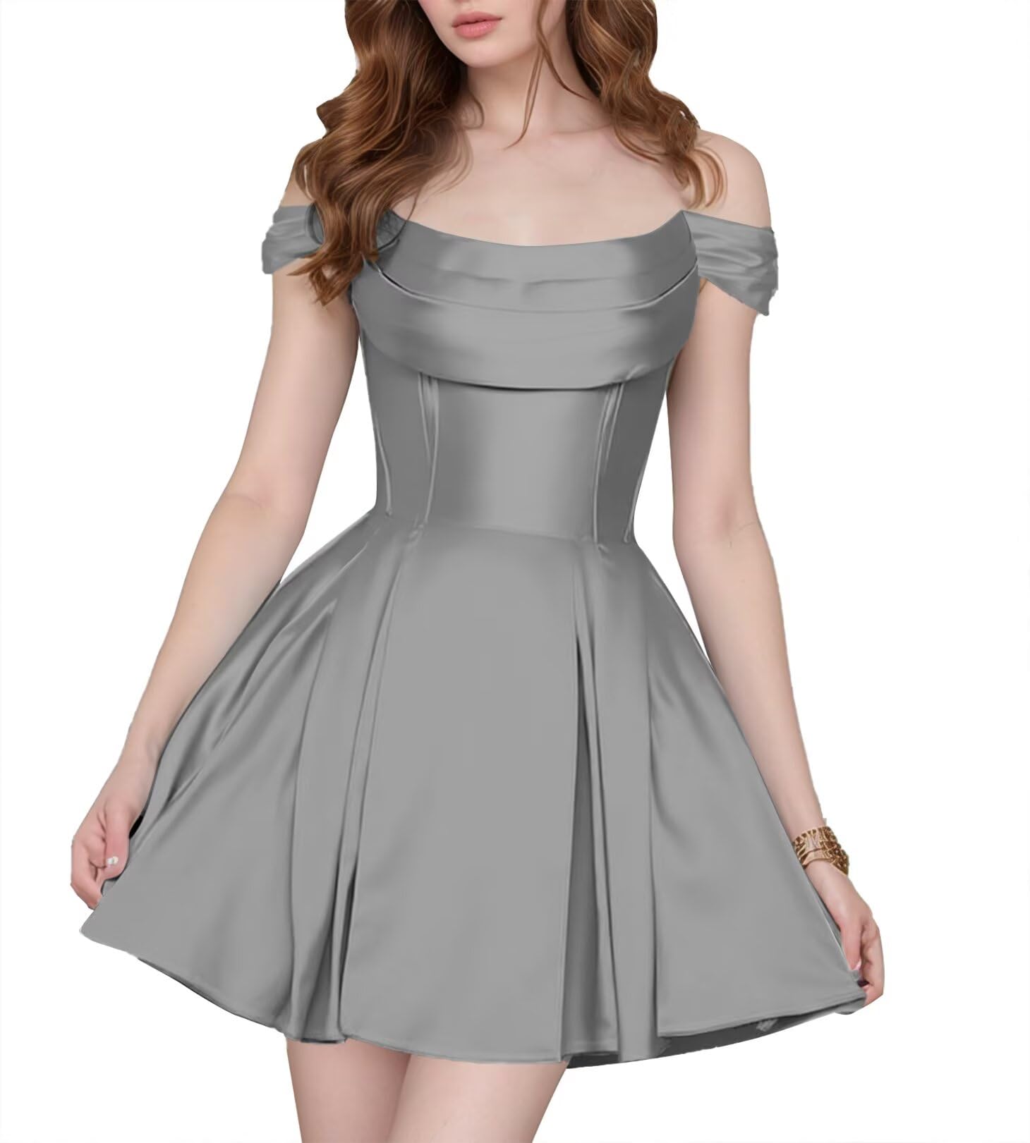 Satin Homecoming Dresses Short Wedding Dresses 2026 Off Shoulder Prom Dress with Pockets A Line Formal Party Gown