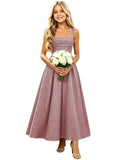 Floral Satin Jacquard Junior Bridesmaid Dresses Long Ruched Flower Girl Dress for Wedding