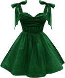 Tulle Short Homecoming Dress for Teens Sparkly Lace DAMA Dresses for Quinceanera Spaghetti Straps Bow Prom Gown