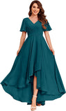 Women's Flutter Sleeve Bridesmaid Dresses with Pockets High Low Formal Dress
