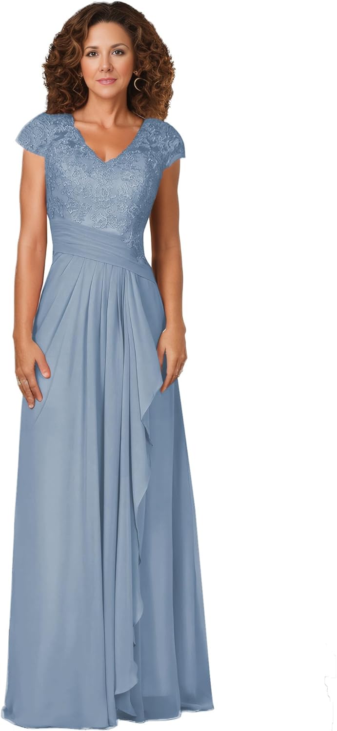 Women's Mother of The Bride Dresses for Wedding V Neck Lace Appliques Formal Evening Gowns