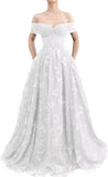 Sparkly Off Shoulder Tulle Prom Dresses with Butterfly Appliques Long A Line Formal Evening Party Gowns for Women