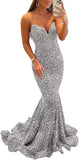 Women's Strapless Sequin Prom Dresses with Train Criss-Cross Mermaid Long Formal Evening Gowns
