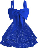 Sparkly Tiered Sequin Flower Girl Dress Spaghetti Straps Short Birthday Pageant Formal Mini Dresses