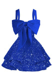 Sparkly Tiered Sequin Flower Girl Dress Spaghetti Straps Short Birthday Pageant Formal Mini Dresses