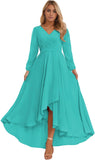 Long Sleeve Bridesmaid Dresses for Women 2025 V Neck Ruched Chiffon Formal Dress