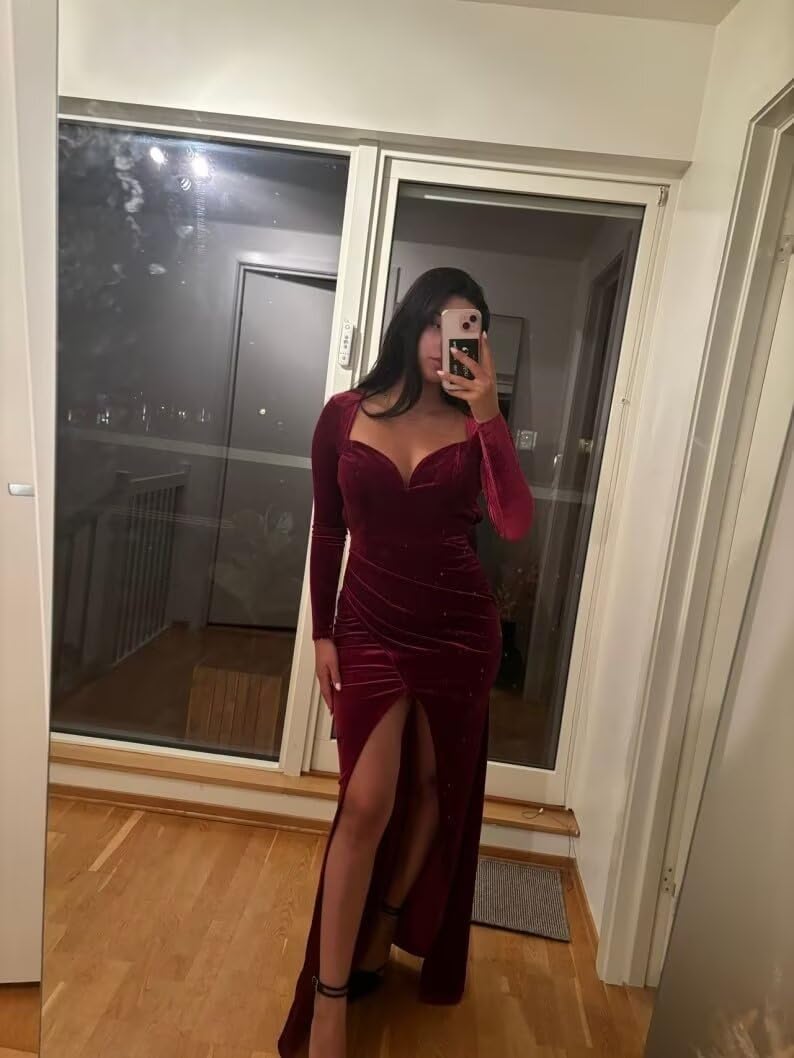 Long Sleeve Mermaid Bridesmaid Dresses for Wedding 2027 Long Velvet Tight Prom Formal Evening Party Gown with Slit