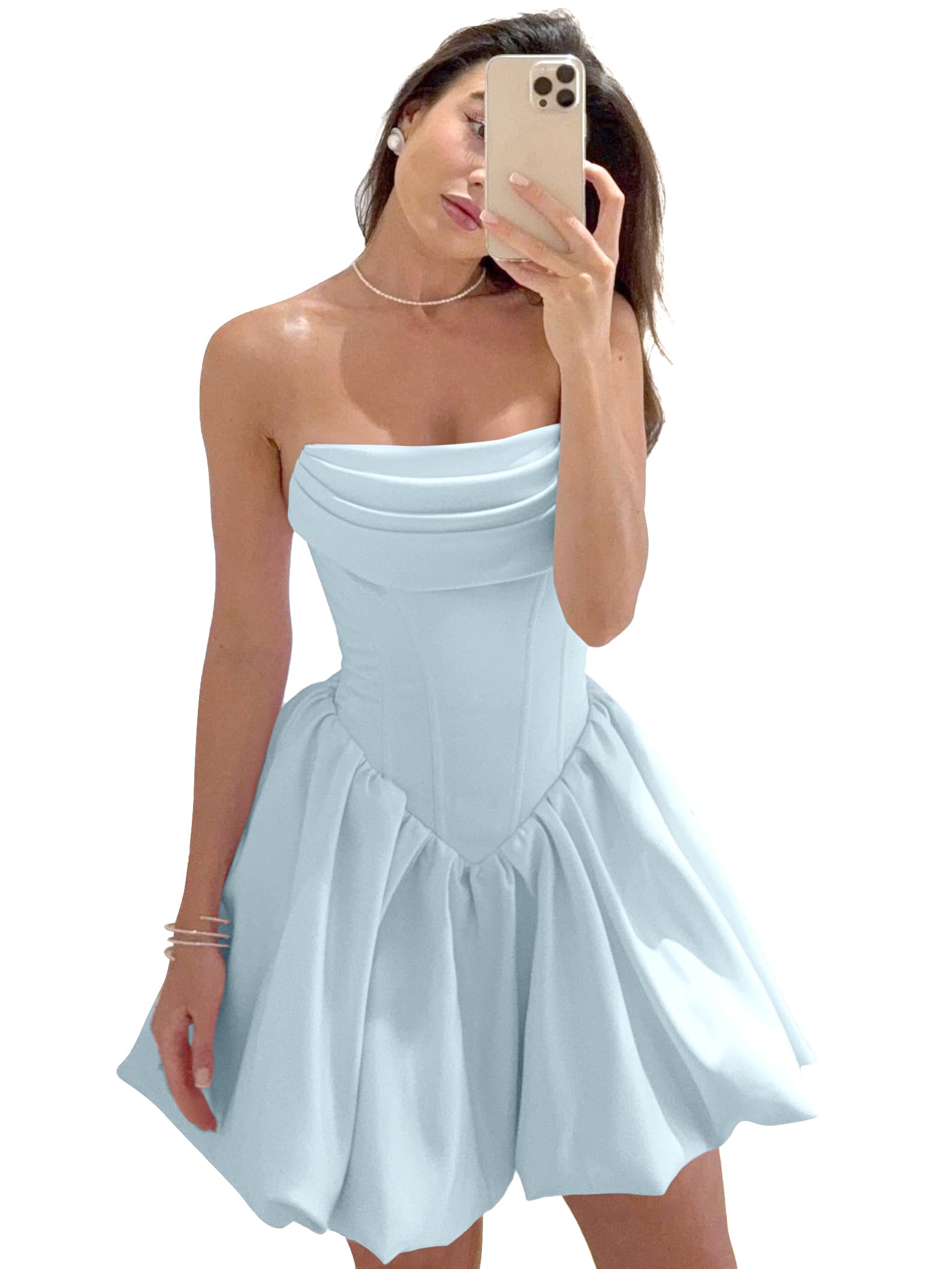 Satin Flower Bud Homecoming Dress Short Prom Dress Cowl Neck Pleated A Line Mini Cocktail Party Gown