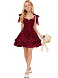 Sparkly Sequin Flower Girl Dress Tiered Cute Bow Spaghetti Straps Sweetheart Toddler Formal Dresses 2026