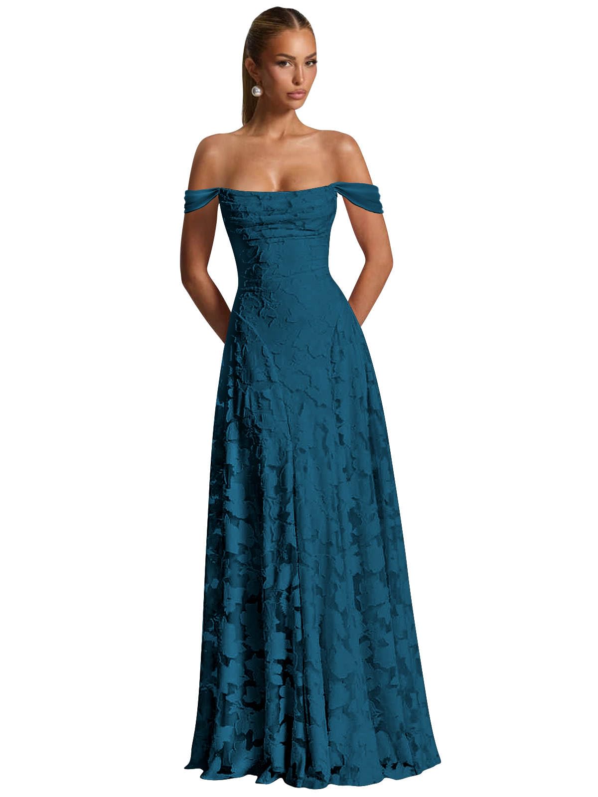 Off The Shoulder Floral Bridesmaid Dresses Long Lace Appliques Formal Gown A Line Wedding Guest Dress