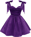 Tulle Short Homecoming Dress for Teens Sparkly Lace DAMA Dresses for Quinceanera Spaghetti Straps Bow Prom Gown