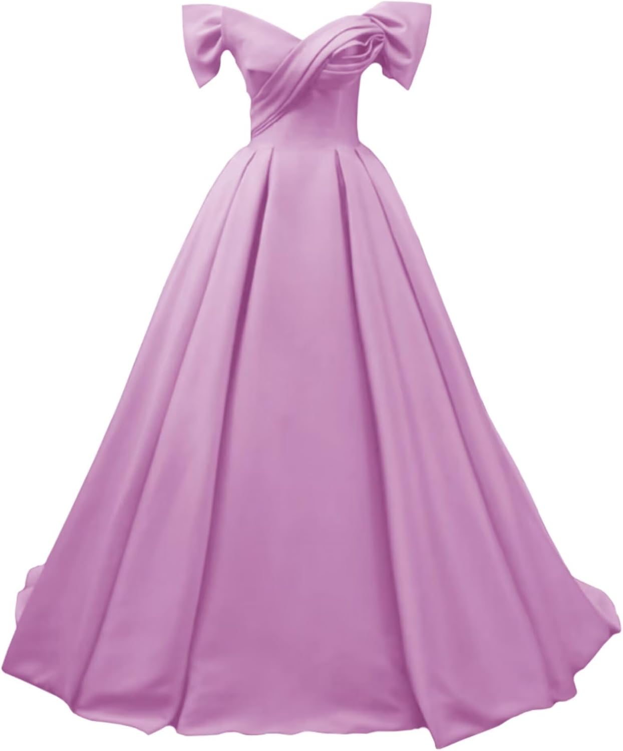Off Shoulder Satin Prom Dresses for Women V-Neck Elegant A-Line Long Pleated Formal Evening Gown
