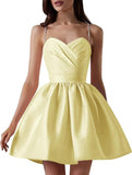 Satin Homecoming Dresses for Teens Spaghetti Straps Short Prom Dress A-Line Cocktail Wedding Guest Dress