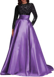 Kingbridal Gowns Long Sleeve Sequin Prom Dresses for Women Satin A-line Formal Dress 2026 Sparkly Evening Party Gowns with Pockets