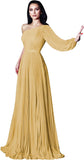 One Shoulder Mother of The Bride Dresses Long Sleeve Formal Dress Chiffon Evening Gowns for Women