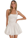 Satin Halter Homecoming Dresses for Teens Short Prom Dress 2027 Flower Bud Ruched Formal Cocktail Gown with Pockets