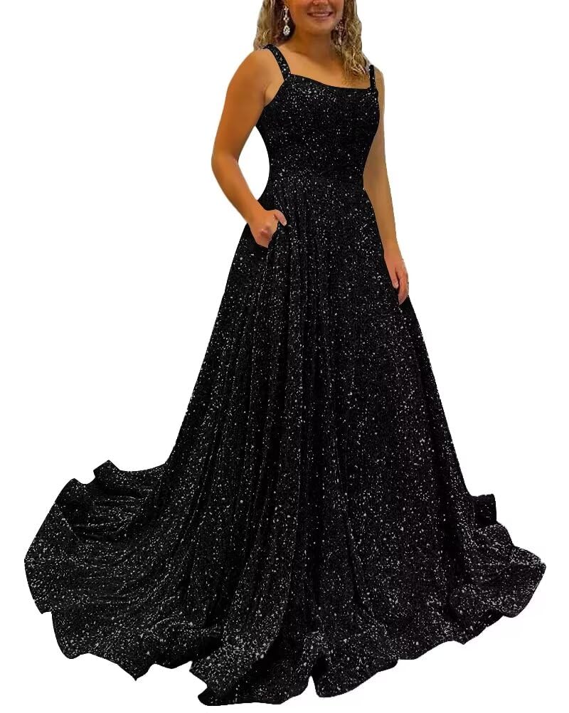Kingbridal Gowns Spaghetti Straps Prom Dresses Long for Women 2026 A Line Sequin Satin Formal Evening Party Ball Gowns with Slit