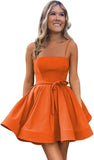 Women’s Short Satin Spaghetti Straps Formal Homecoming Dresses A Line Corset Puffy Prom Gown with Pockets for Teens