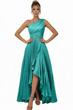 One Shoulder Bridesmaid Dresses for Women Satin Pleated Long A Line Formal Prom Evening Party Dress with Slit