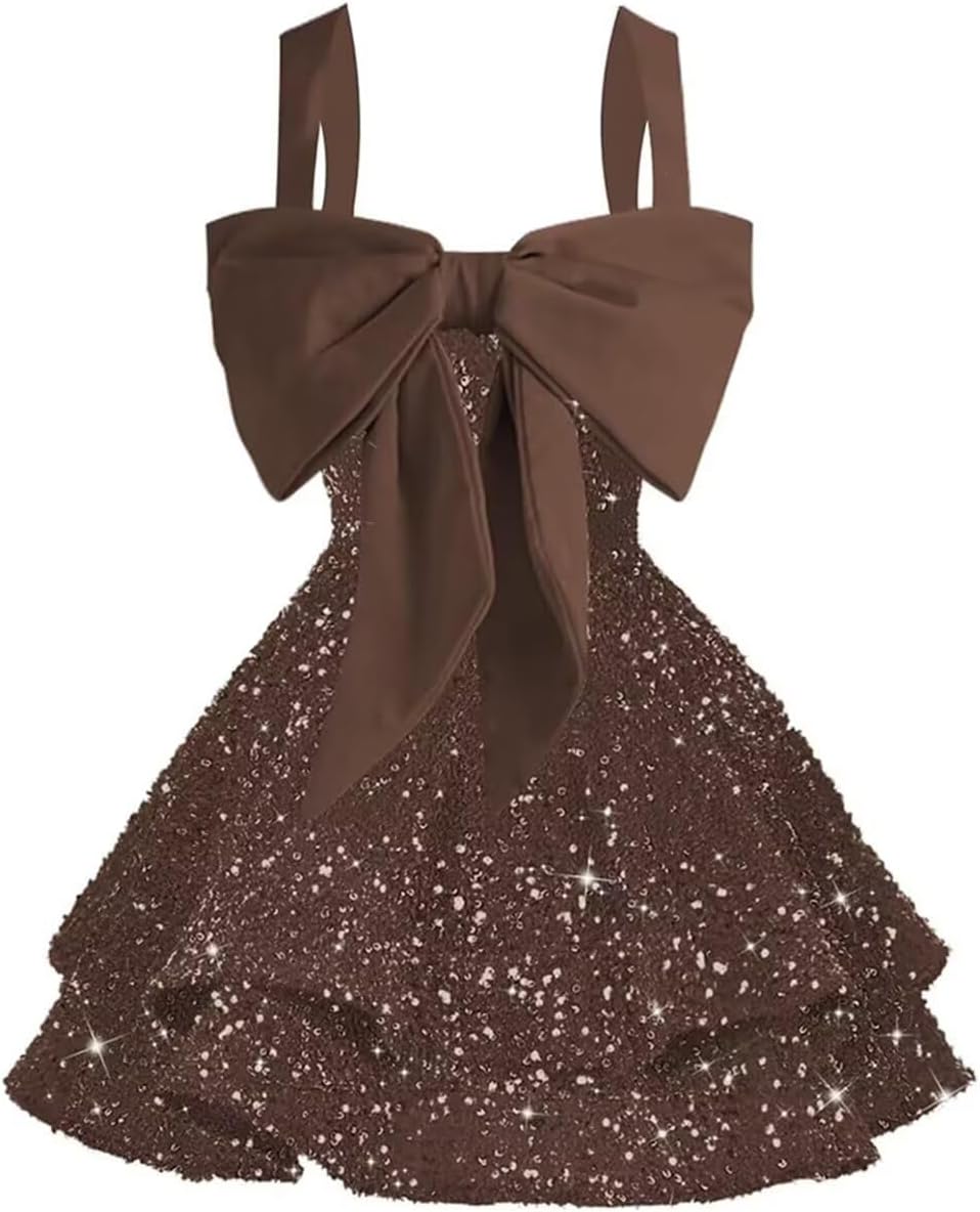 Sparkly Tiered Sequin Flower Girl Dress Spaghetti Straps Short Birthday Pageant Formal Mini Dresses