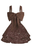 Sparkly Tiered Sequin Flower Girl Dress Spaghetti Straps Short Birthday Pageant Formal Mini Dresses