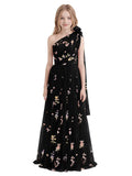 One Shoulder Long Tulle Junior Bridesmaid Dresses for Wedding Flower Girl Dress Formal Prom Gown