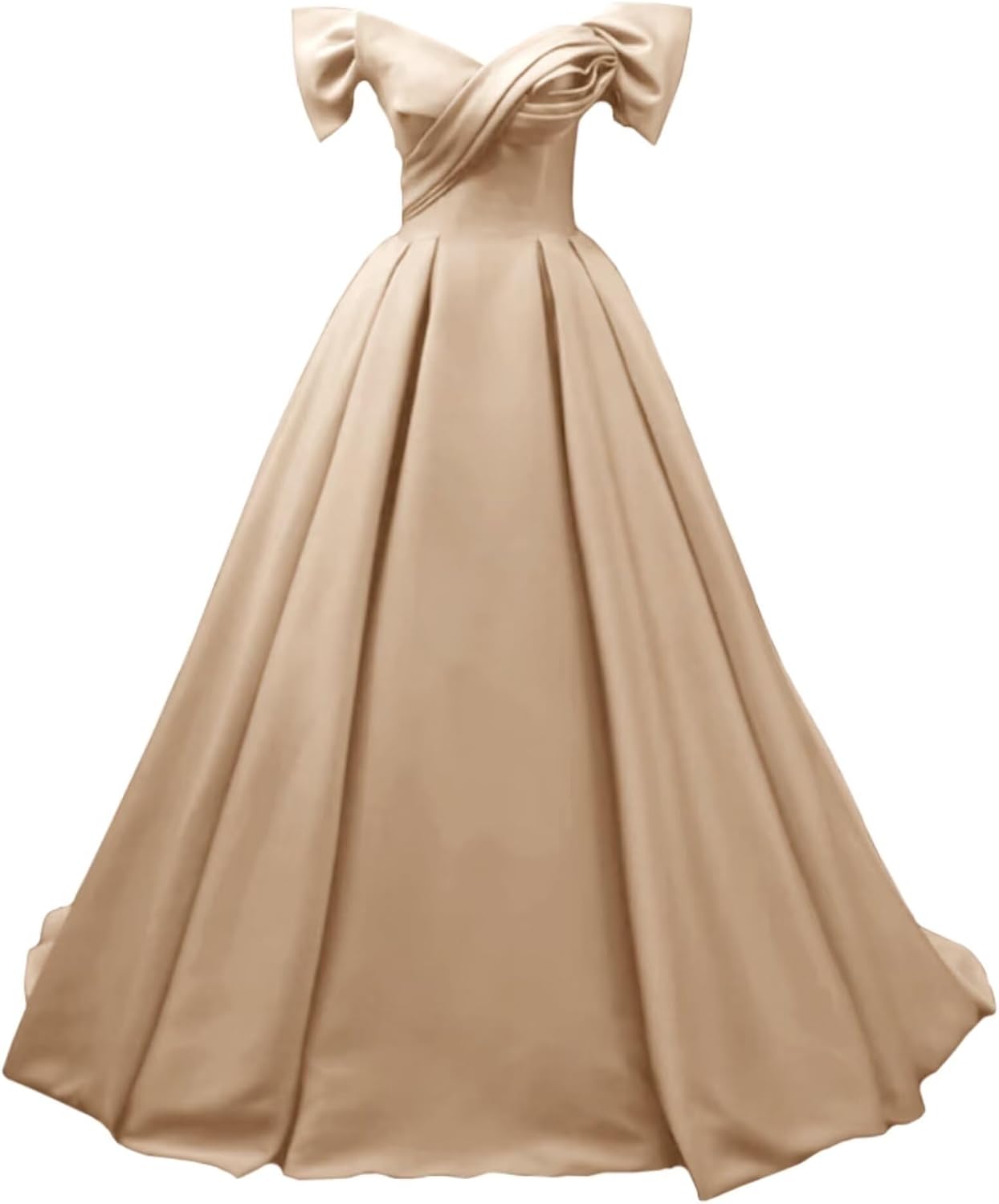 Off Shoulder Satin Prom Dresses for Women V-Neck Elegant A-Line Long Pleated Formal Evening Gown