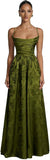 Floral Jacquard Prom Dresses for Women Spaghetti Straps A Line Satin Cowl Neck Formal Evening Party Dress