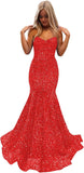 Women's Strapless Sequin Prom Dresses with Train Criss-Cross Mermaid Long Formal Evening Gowns