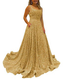 Kingbridal Gowns Spaghetti Straps Prom Dresses Long for Women 2026 A Line Sequin Satin Formal Evening Party Ball Gowns with Slit