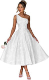 Jacquard Floral Satin Prom Dresses 2026 One Shoulder A-Line Midi Formal Evening Party Gown with Pockets for Women