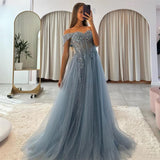 Off The Shoulder Tulle Prom Dresses 2027 Lace Applique A Line Long Sparkly Formal Evening Party Gowns